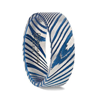 DUKE Blue Flat Brushed Damascus Steel Men’s Wedding Band with Vivid Etched Design - 6mm & 8mm - Larson Jewelers