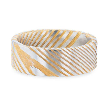 BISHOP Gold Color Flat Brushed Damascus Steel Men’s Wedding Band with Vivid Etched Design - 6mm & 8mm - Larson Jewelers