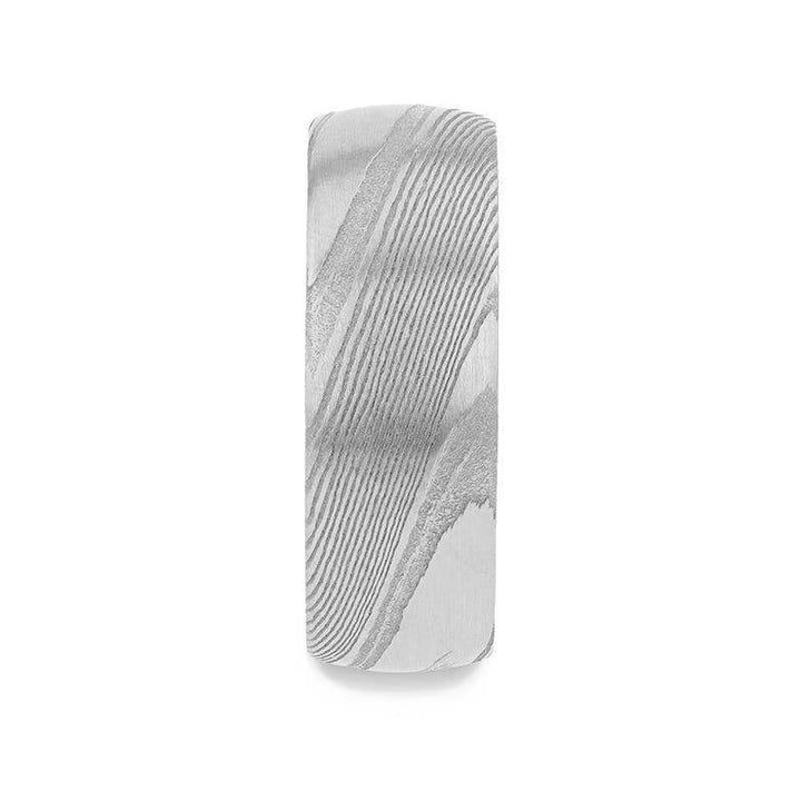 THEON Domed Brushed Damascus Steel Men’s Wedding Band with A Vivid Etched Design - 6mm & 8mm - Larson Jewelers