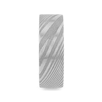 XANDER Grey Flat Brushed Damascus Steel Men’s Wedding Band with Vivid Etched Design - 6mm & 8mm - Larson Jewelers