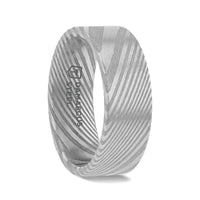 XANDER Grey Flat Brushed Damascus Steel Men’s Wedding Band with Vivid Etched Design - 6mm & 8mm - Larson Jewelers