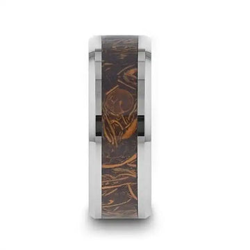 ABBA Men’s Polished Tungsten Wedding Band with Sanskrit Stone Inlay Polished Beveled Edges - 8mm - Larson Jewelers