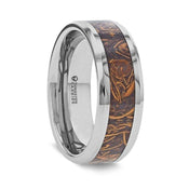 ABBA Men’s Polished Tungsten Wedding Band with Sanskrit Stone Inlay Polished Beveled Edges - 8mm - Larson Jewelers