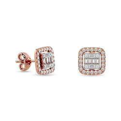 Diamond 1/3 Ct.Tw. Round and Baguette Fashion Earrings in 14K Rose Gold - Larson Jewelers
