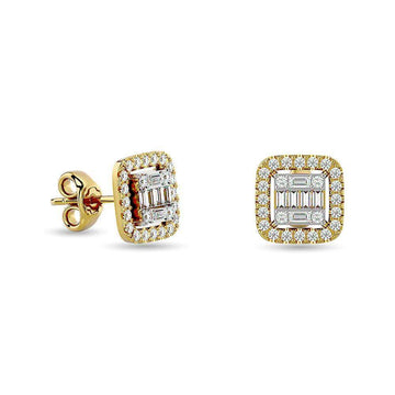 Diamond 1/3 Ct.Tw. Round and Baguette Fashion Earrings in 14K Yellow Gold - Larson Jewelers