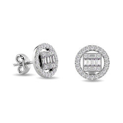 Diamond 3/8 Ct.Tw. Round and Baguette Fashion Earrings in 14K White Gold - Larson Jewelers