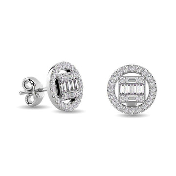 Diamond 3/8 Ct.Tw. Round and Baguette Fashion Earrings in 14K White Gold - Larson Jewelers