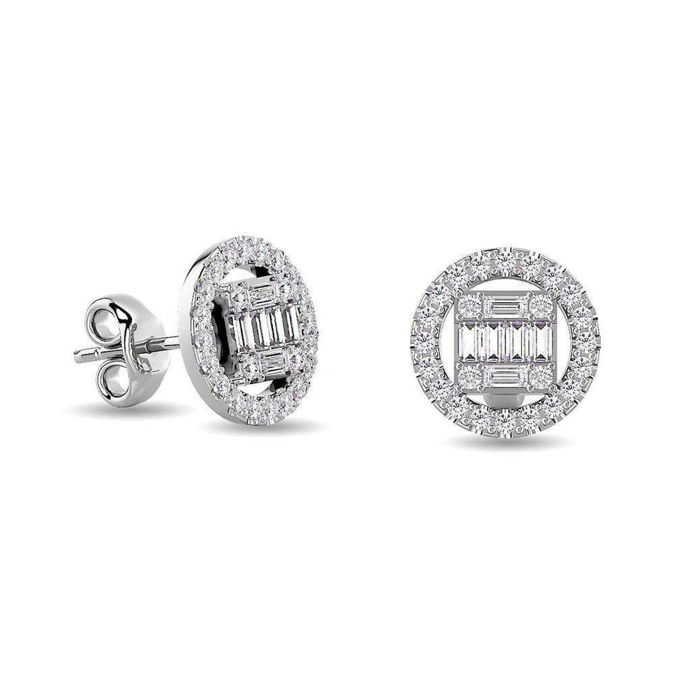 Diamond 3/8 Ct.Tw. Round and Baguette Fashion Earrings in 14K White Gold - Larson Jewelers