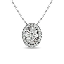 Diamond 1/2 ct tw Oval Shape Cluster Pendant in 14K White Gold - Larson Jewelers