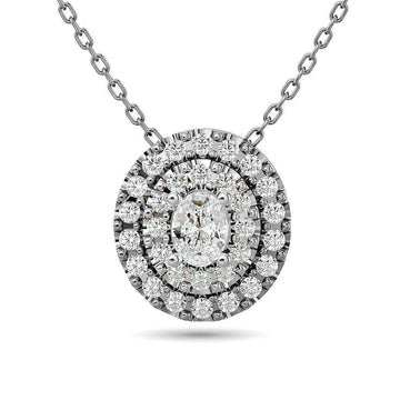Diamond Oval Cut Double Halo Pendant 3/8 ct tw in 14K White Gold - Larson Jewelers