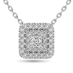 Diamond Princess Cut Double Halo Pendant 3/8 ct tw in 14K White Gold - Larson Jewelers