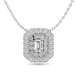Diamond Emerald Cut Double Halo Pendant 3/8 ct tw in 14K White Gold - Larson Jewelers