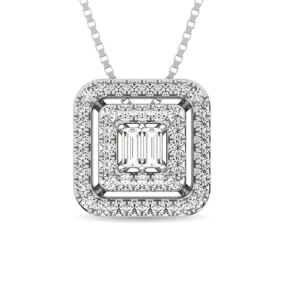 Diamond 1/4 Ct.Tw. Round and Baguette Fashion Pendant in 10K White Gold - Larson Jewelers