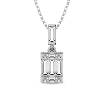 Diamond 1/6 Ct.Tw. Round and Baguette Fashion Pendant in 14K White Gold - Larson Jewelers