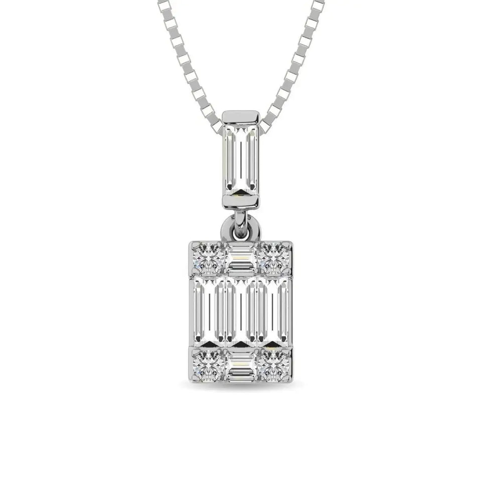 Diamond 1/6 Ct.Tw. Round and Baguette Fashion Pendant in 14K White Gold - Larson Jewelers