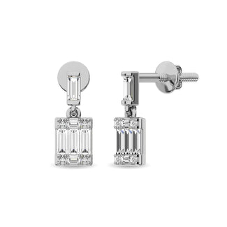 Diamond 1/4 Ct.Tw. Round and Baguette Fashion Earrings in 14K White Gold - Larson Jewelers