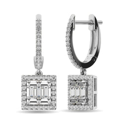 Diamond 1/2 Ct.Tw. Round and Baguette Fashion Earrings in 14K White Gold - Larson Jewelers