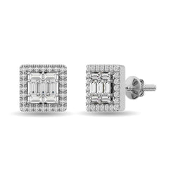 Diamond 1/3 Ct.Tw. Round and Baguette Fashion Earrings in 14K White Gold - Larson Jewelers