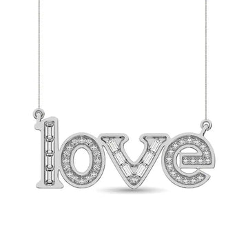 Diamond 1/6 Ct.Tw. Round and Baguette Fashion Necklace in 10K White Gold - Larson Jewelers