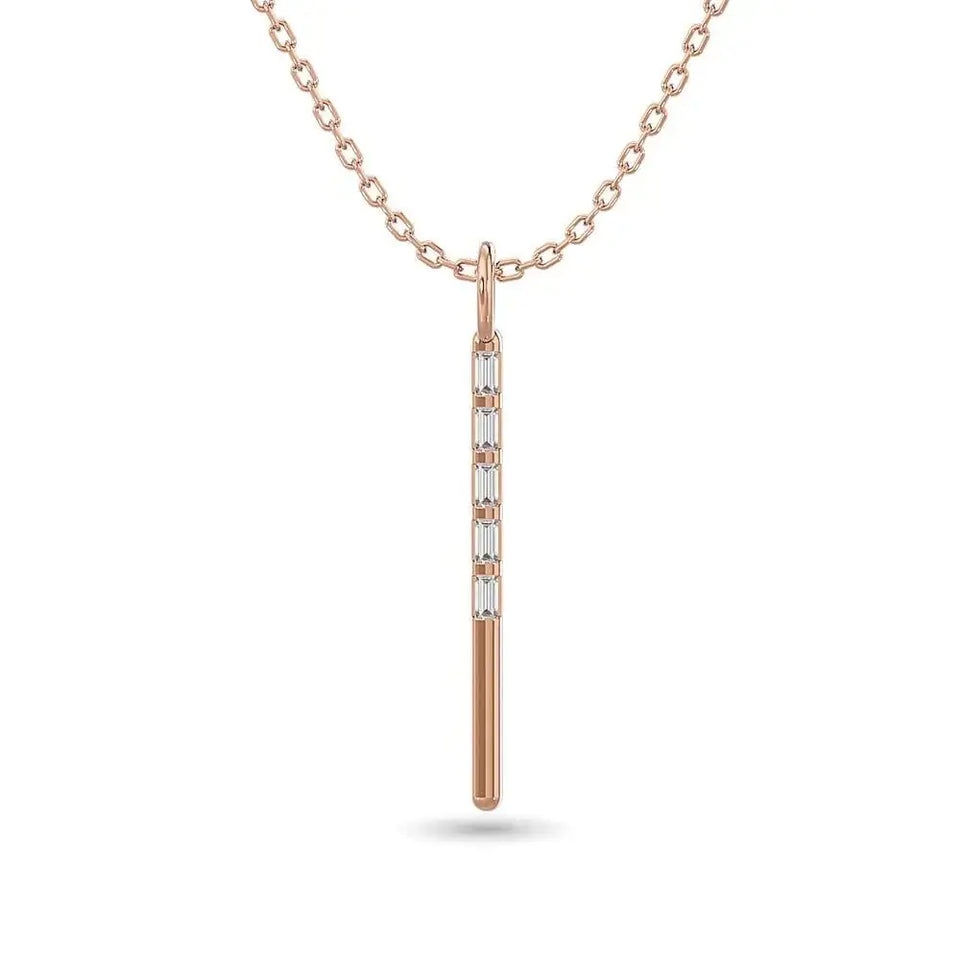 Diamond 1/10 Ct.Tw. Straight Baguette Bar Pendant in 10K Rose Gold - Larson Jewelers