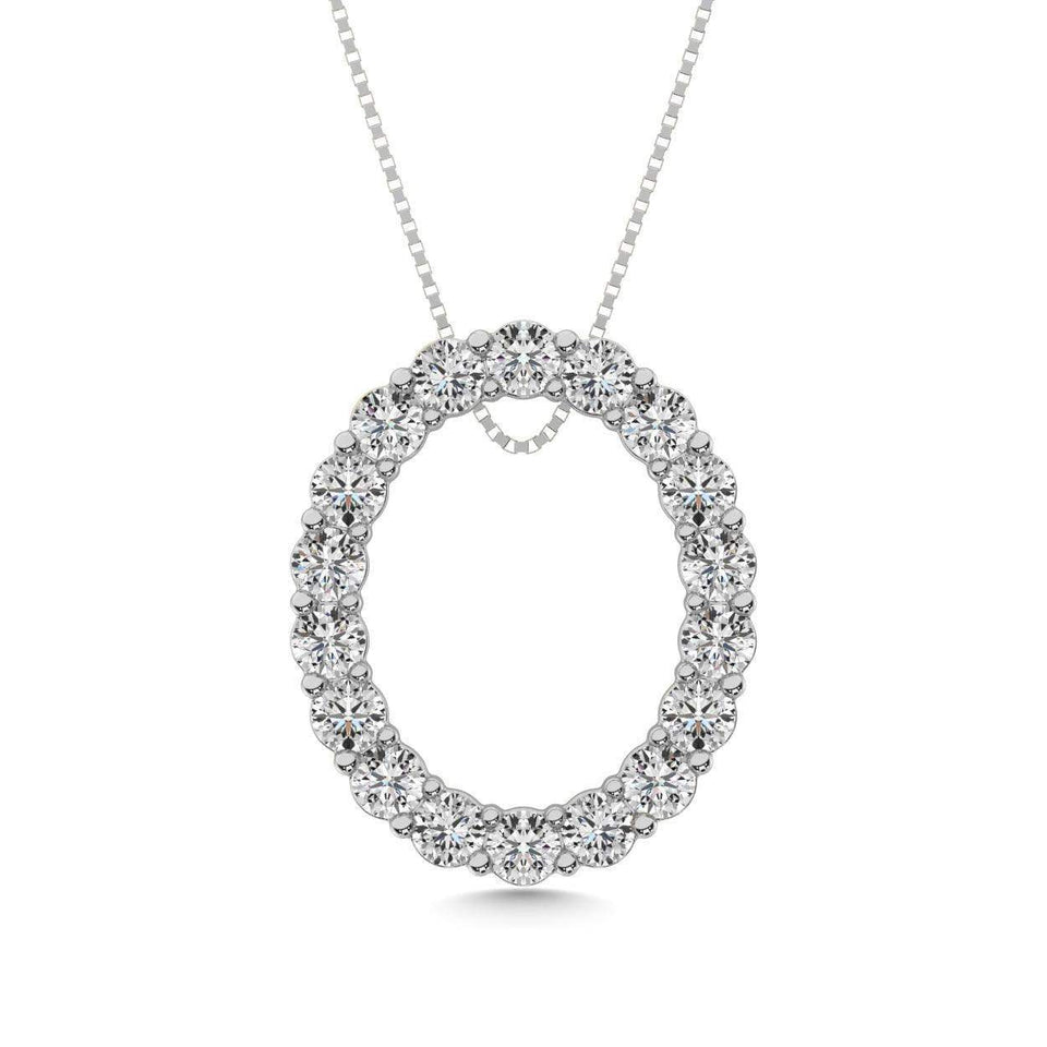 Diamond 2 ct tw Oval Shape Pendant in 14K White Gold - Larson Jewelers
