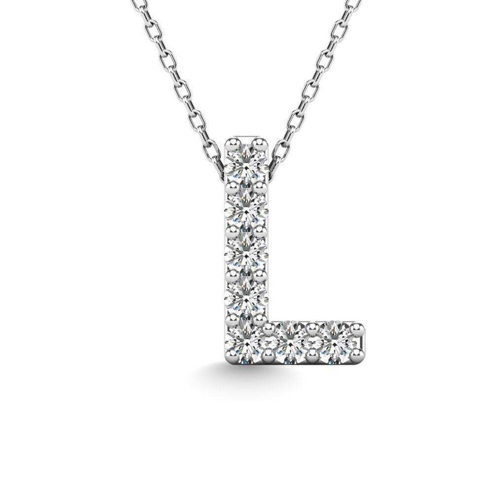 Diamond 1/20 Ct.Tw. Letter L Pendant in 14K White Gold" - Larson Jewelers