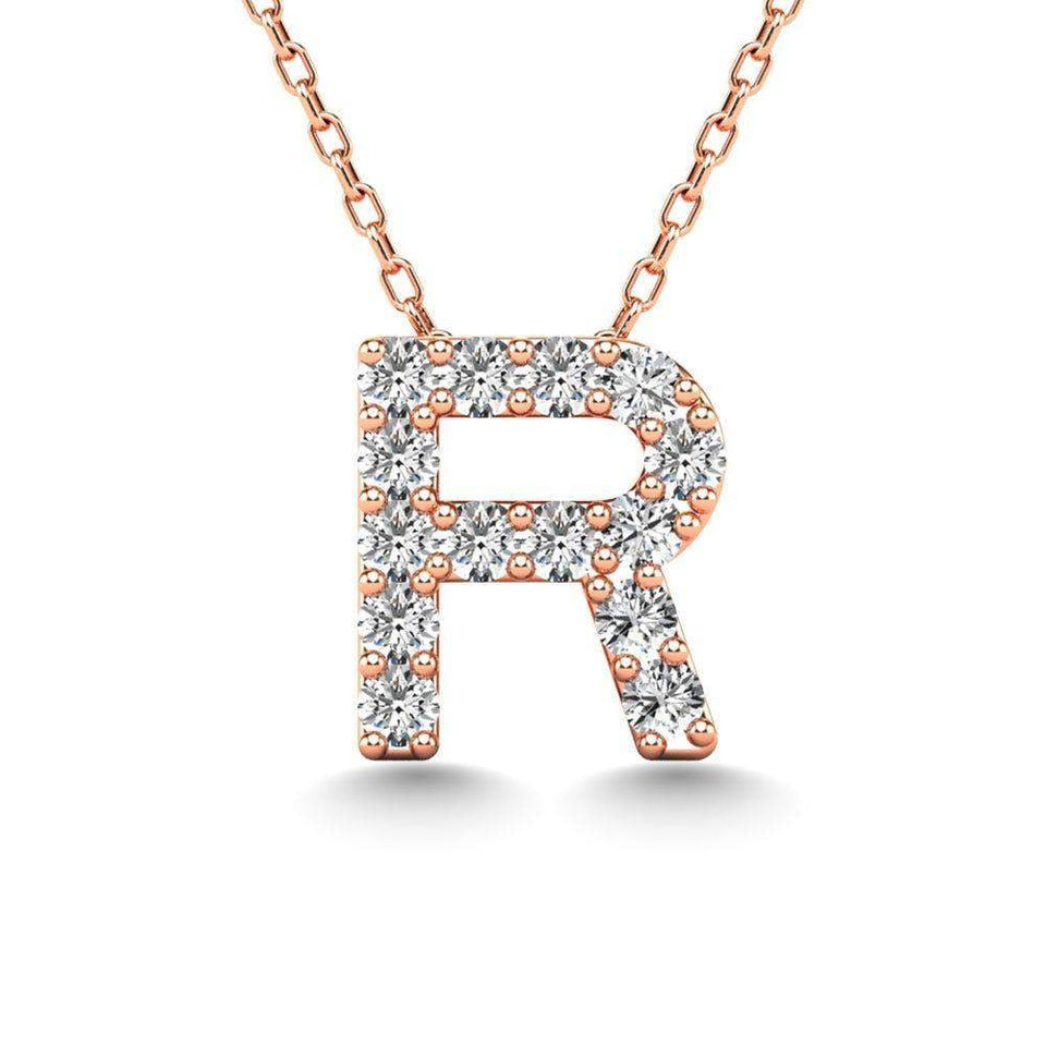 Diamond 1/8 Ct.Tw. Letter R Pendant in 14K Rose Gold" - Larson Jewelers