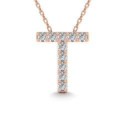Diamond 1/10 Ct.Tw. Letter T Pendant in 14K Rose Gold" - Larson Jewelers