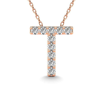 Diamond 1/10 Ct.Tw. Letter T Pendant in 14K Rose Gold" - Larson Jewelers