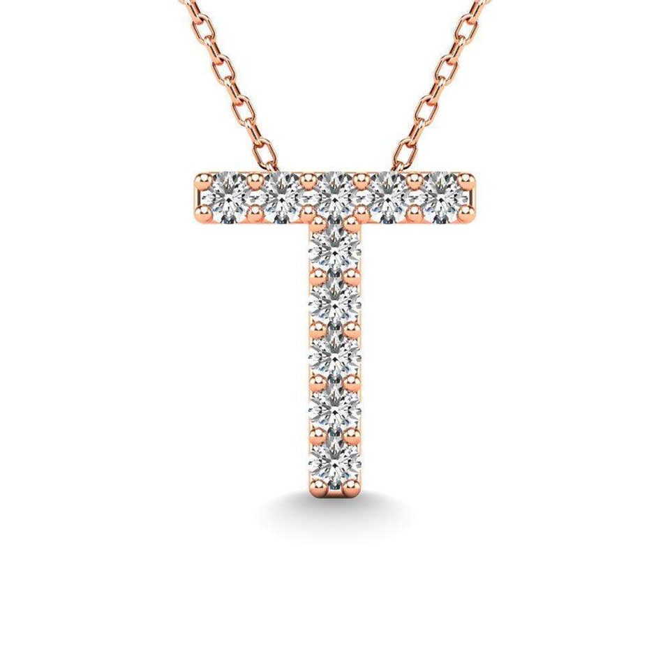 Diamond 1/10 Ct.Tw. Letter T Pendant in 14K Rose Gold" - Larson Jewelers