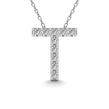 Diamond 1/10 Ct.Tw. Letter T Pendant in 14K White Gold" - Larson Jewelers