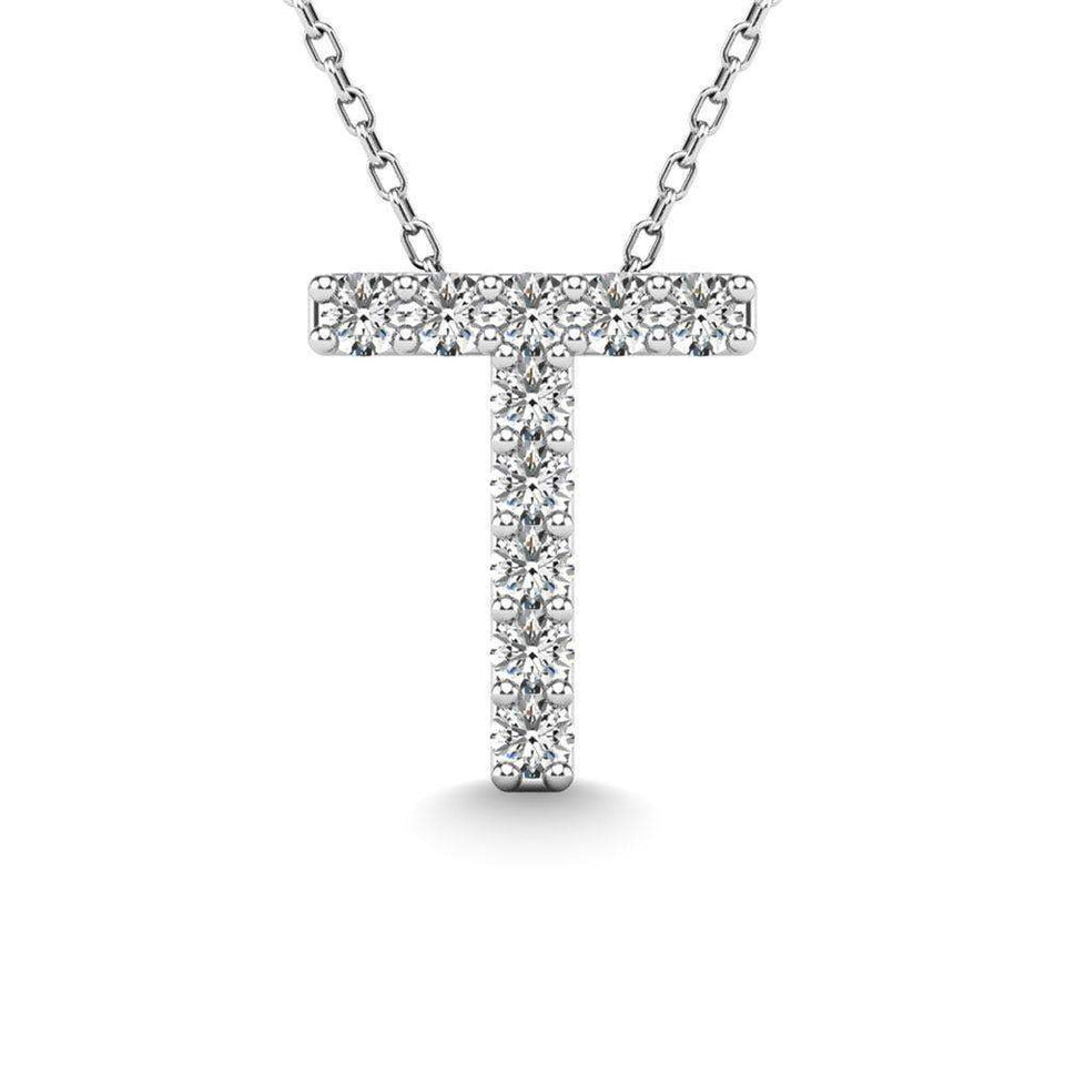 Diamond 1/10 Ct.Tw. Letter T Pendant in 14K White Gold" - Larson Jewelers