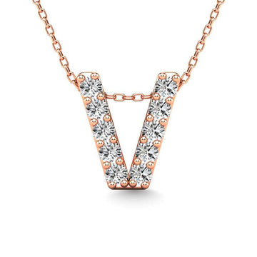 Diamond 1/10 Ct.Tw. Letter V Pendant in 14K Rose Gold" - Larson Jewelers