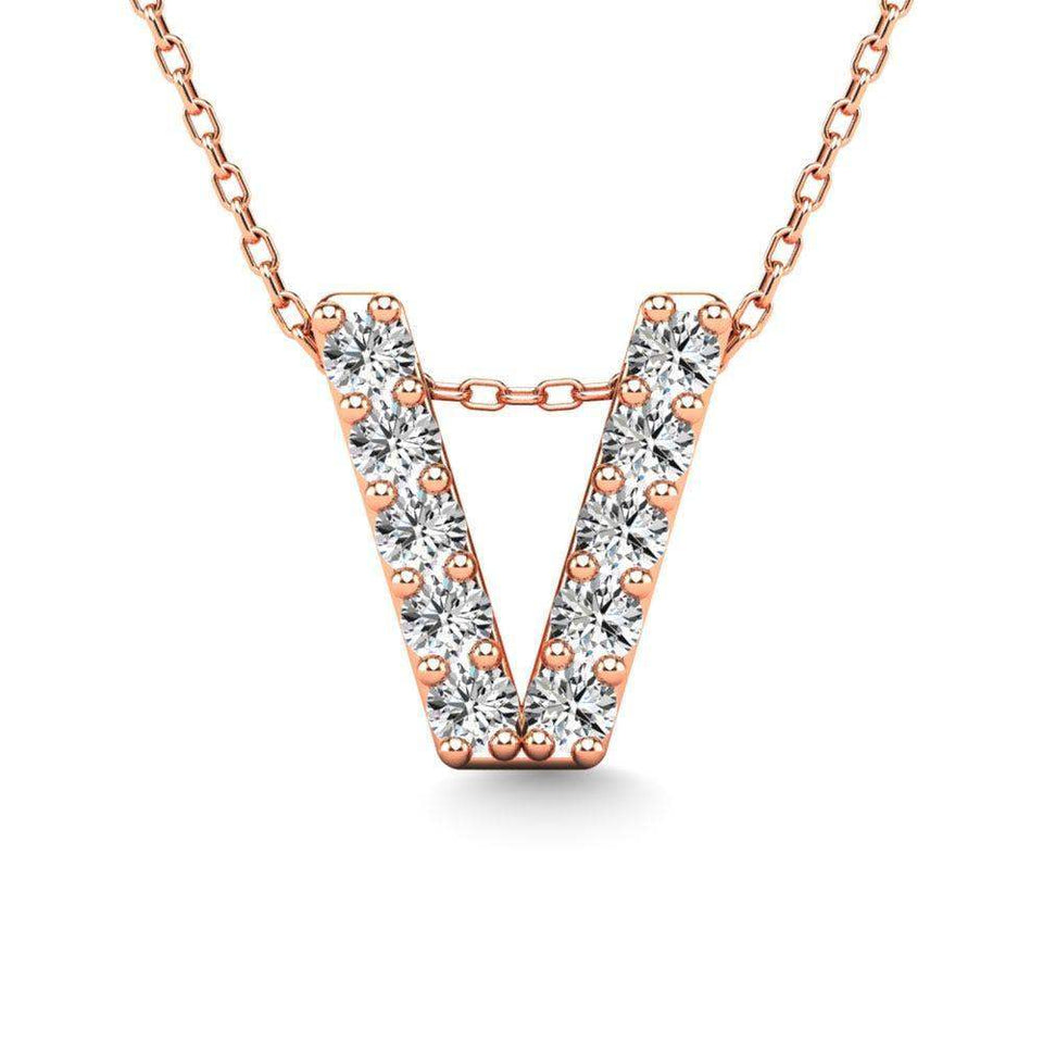 Diamond 1/10 Ct.Tw. Letter V Pendant in 14K Rose Gold" - Larson Jewelers