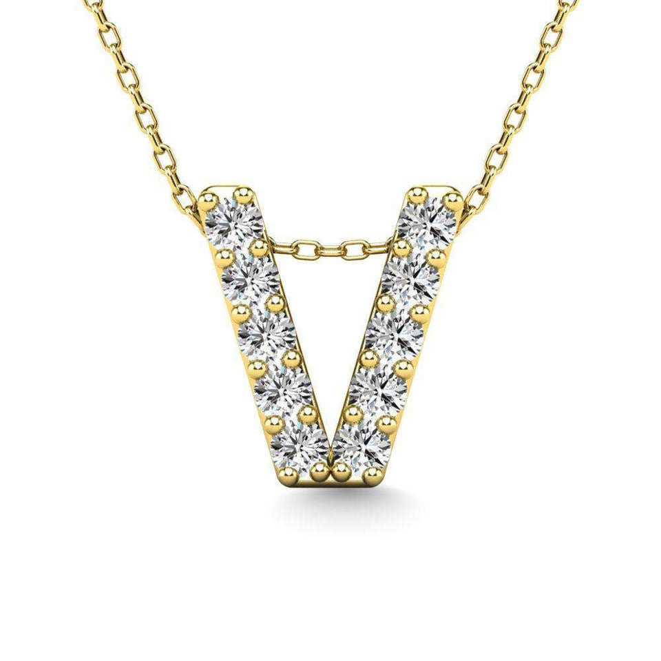 Diamond 1/10 Ct.Tw. Letter V Pendant in 14K Yellow Gold" - Larson Jewelers