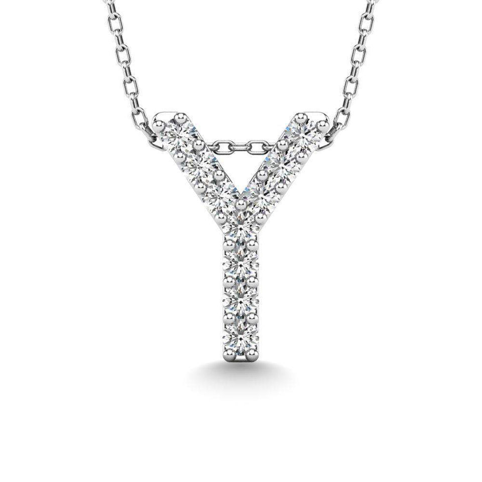 Diamond 1/10 Ct.Tw. Letter Y Pendant in 14K White Gold" - Larson Jewelers