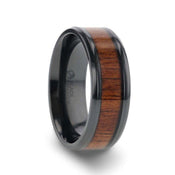 LEIFI Black Titanium with Koa Wood Inlay and Bevels - 8mm - Larson Jewelers