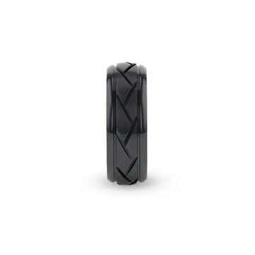JAX Domed Black Titanium Ring with Brushed Cross Alternating Diagonal Cuts Pattern - 8mm - Larson Jewelers