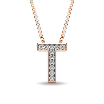 Diamond 1/20 Ct.Tw. Letter T Pendant in 10K Rose Gold - Larson Jewelers