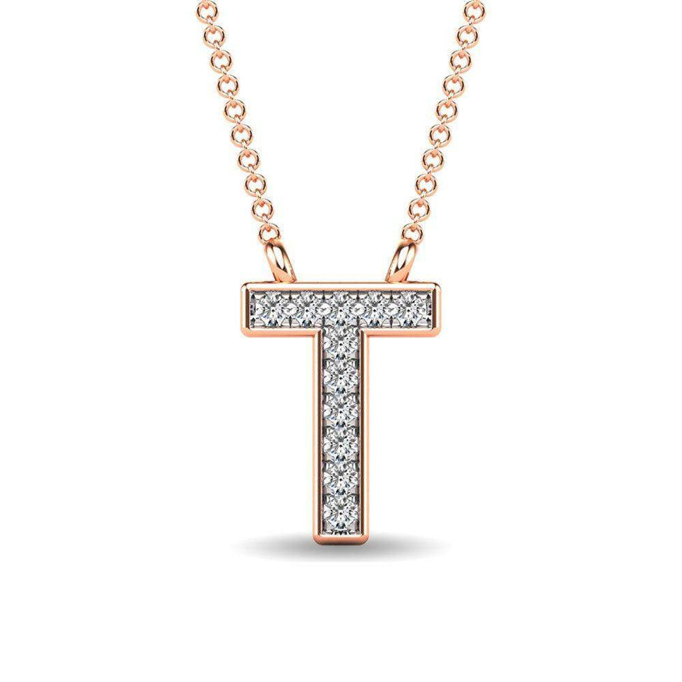 Diamond 1/20 Ct.Tw. Letter T Pendant in 10K Rose Gold - Larson Jewelers