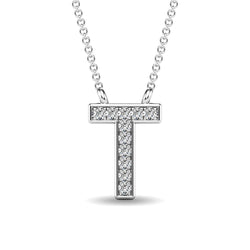 Diamond 1/20 Ct.Tw. Letter T Pendant in 10K White Gold - Larson Jewelers