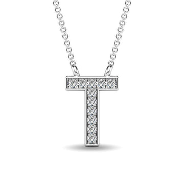 Diamond 1/20 Ct.Tw. Letter T Pendant in 10K White Gold - Larson Jewelers