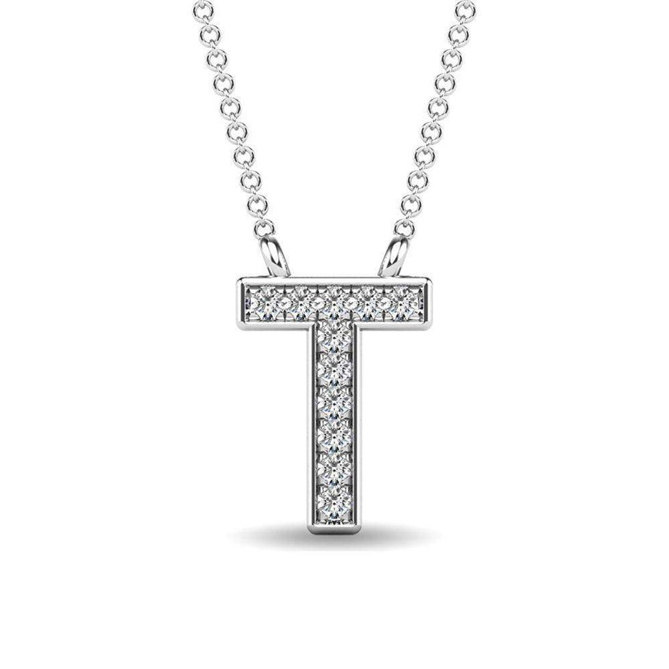 Diamond 1/20 Ct.Tw. Letter T Pendant in 10K White Gold - Larson Jewelers