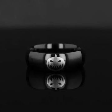 Spooky Evil Halloween Jack-O-Lantern Engraved Domed Black Tungsten Ring (Raven) - 4mm - 12mm - Larson Jewelers