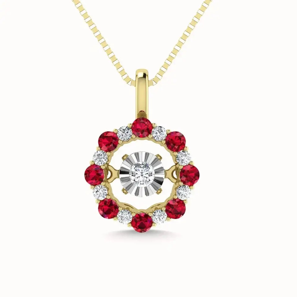 Diamond 1/4 Ct.Tw. And Ruby Fashion Pendant in 10K Yellow Gold - Larson Jewelers