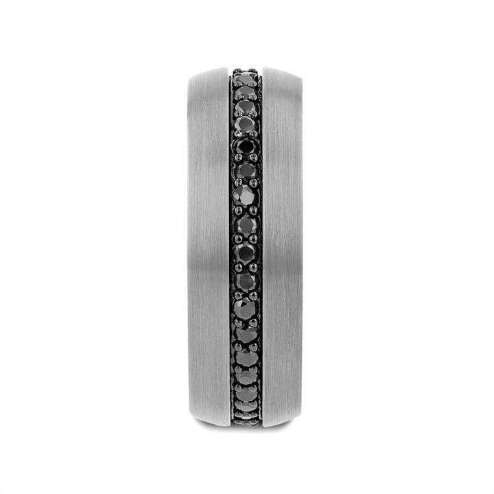 PILOT Gunmetal Tungsten Ring with Black Sapphires - 8mm - Larson Jewelers
