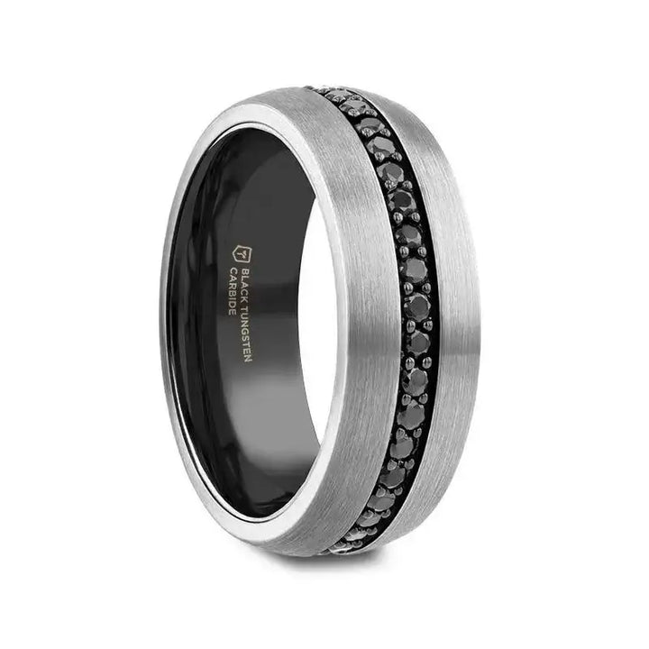 PILOT Gunmetal Tungsten Ring with Black Sapphires - 8mm - Larson Jewelers
