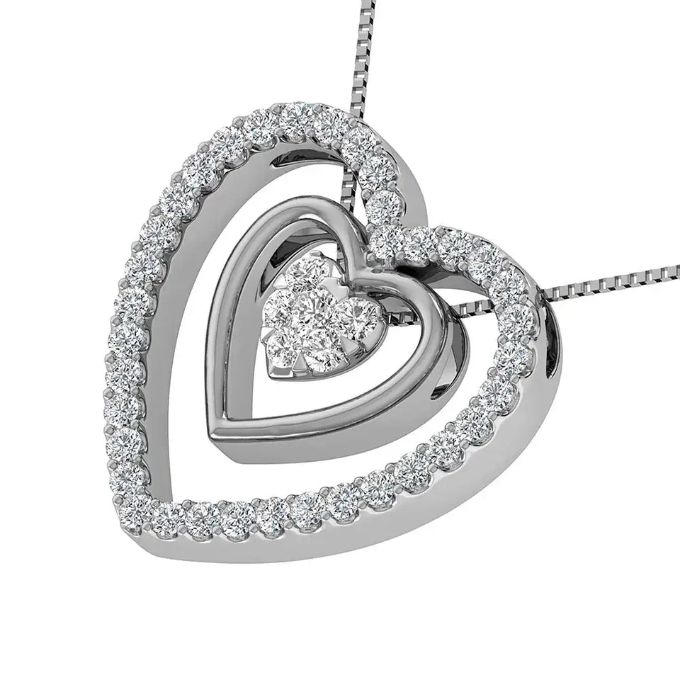10K White Gold 1/2 Ct.Tw. Diamond Double Heart Pendant - Larson Jewelers