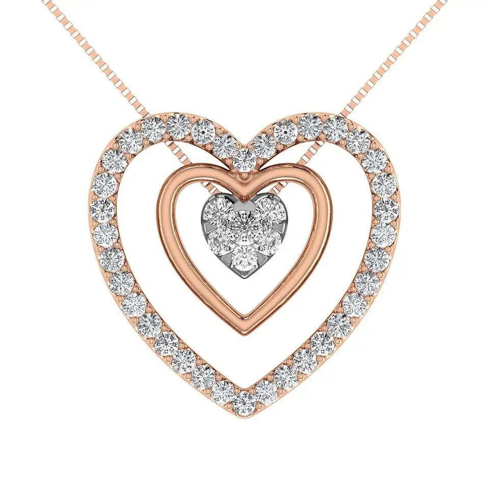 10K Rose Gold 1/2 Ct.Tw. Diamond Double Heart Pendant - Larson Jewelers