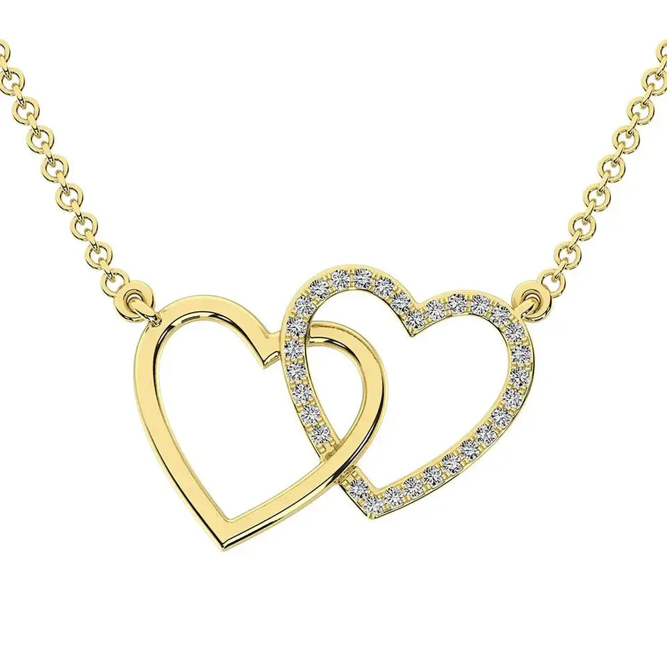 10K Yellow Gold 1/10 Ct.Tw. Diamond Interlinked Heart Necklace - Larson Jewelers
